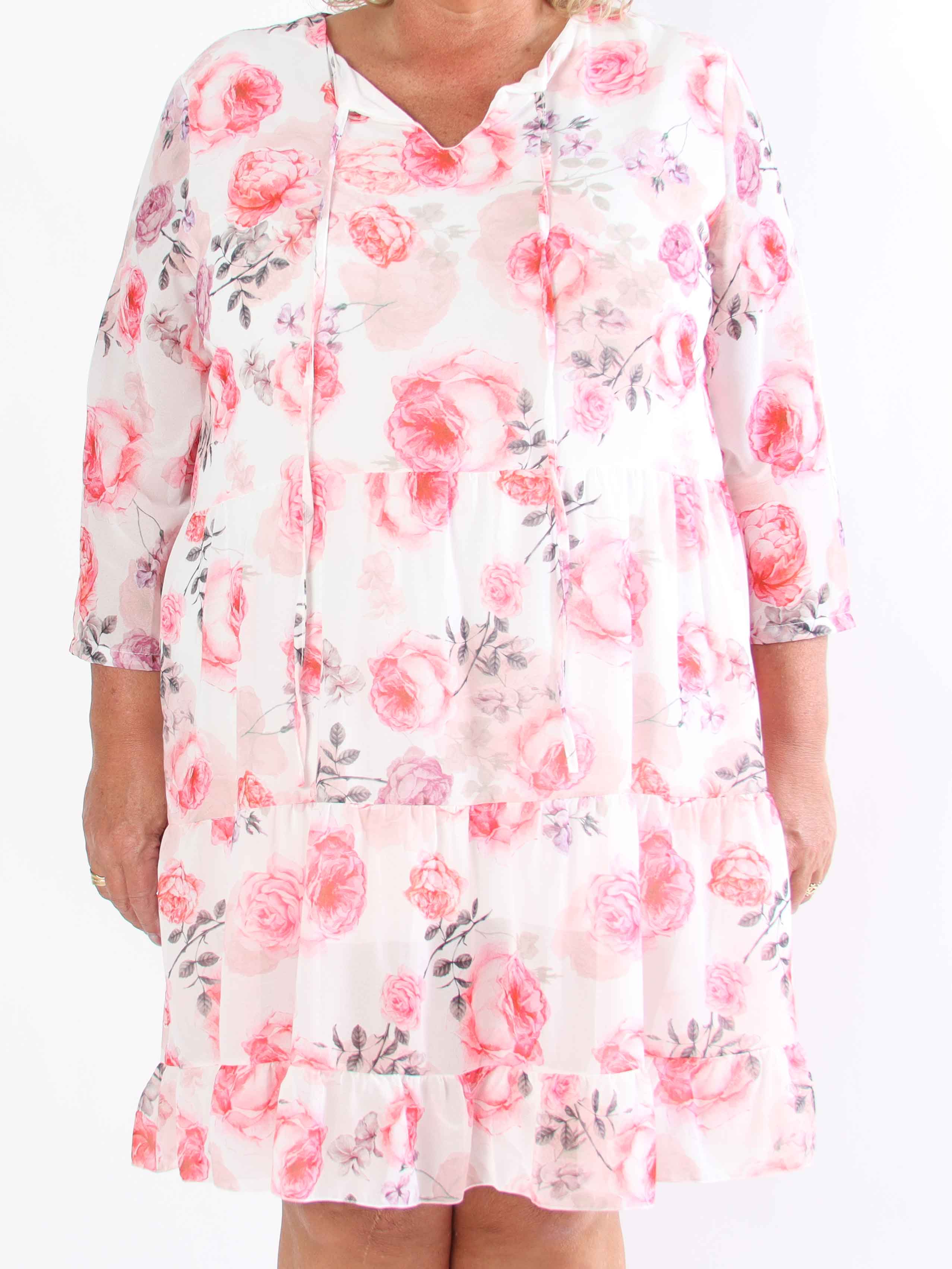 Stella - Blomsterkjole i chiffon med viskose underkjole